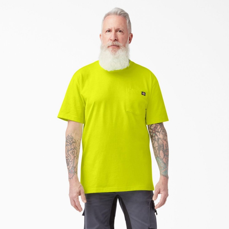 Green Men\'s Dickies Heavyweight Neon Short Sleeve Pocket T-Shirt | KQM016293