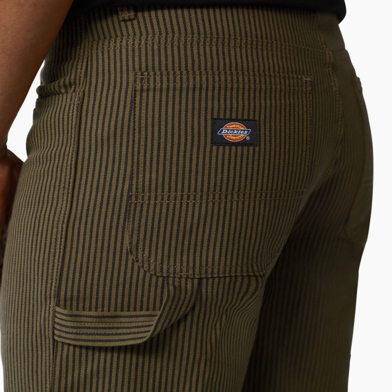 Green Men's Dickies Hickory Stripe Carpenter Shorts | KLV457690