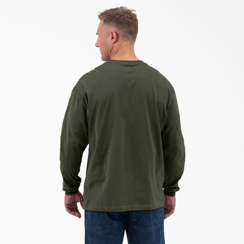 Green Men's Dickies Long Sleeve Henley T-Shirt | UQL526384