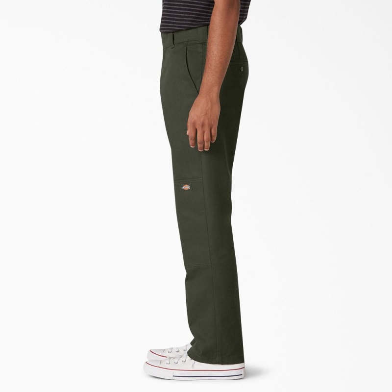 Green Men's Dickies Slim Straight Fit Double Knee Pants | KMT609521