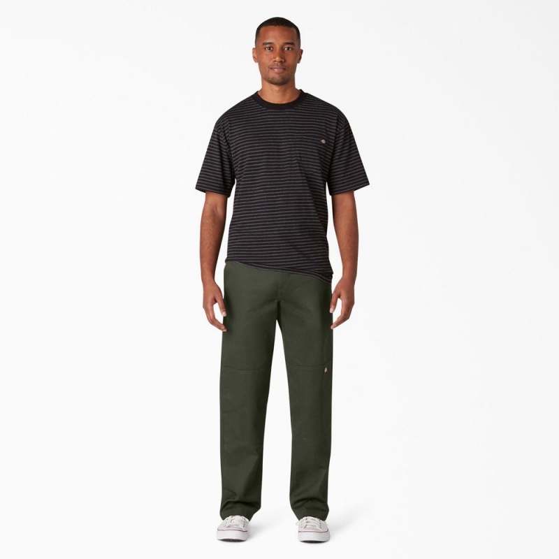 Green Men's Dickies Slim Straight Fit Double Knee Pants | KMT609521