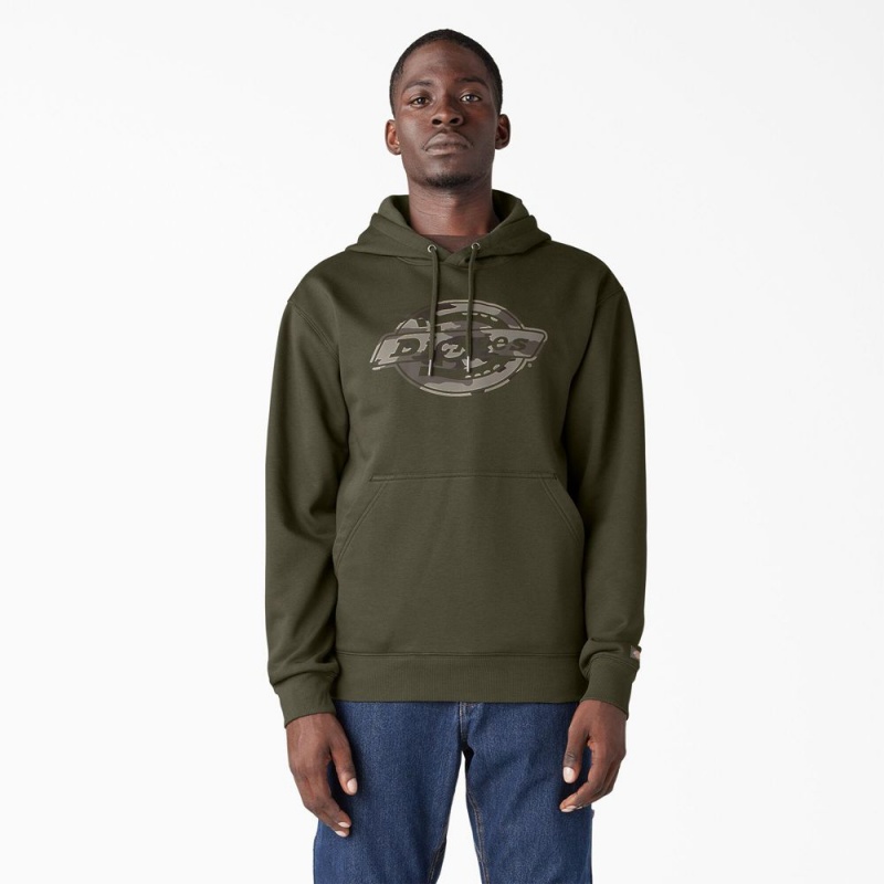 Green Men\'s Dickies Water Repellent Camo Logo Hoodie | PVF125764