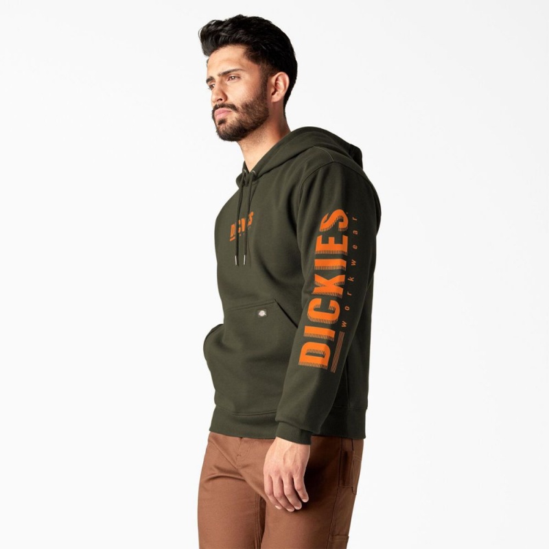 Green Men's Dickies Water Repellent Workwear Graphic Hoodie | WDS170329