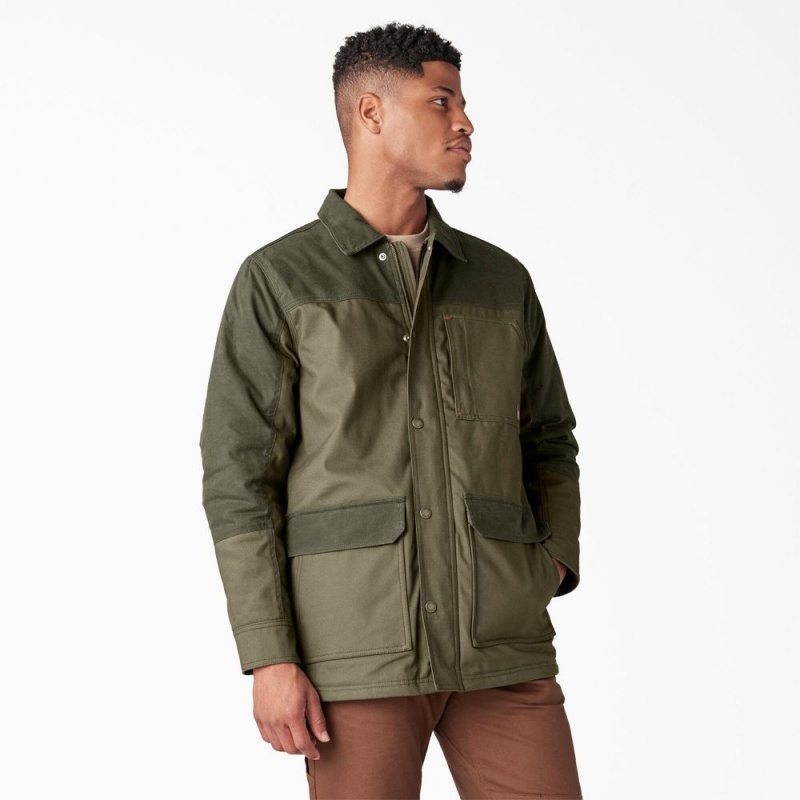 Green Men's Dickies Waxed Canvas Chore Jacket | HOC312605