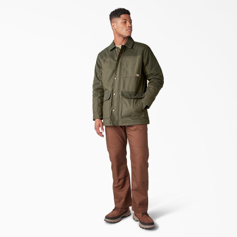 Green Men's Dickies Waxed Canvas Chore Jacket | HOC312605