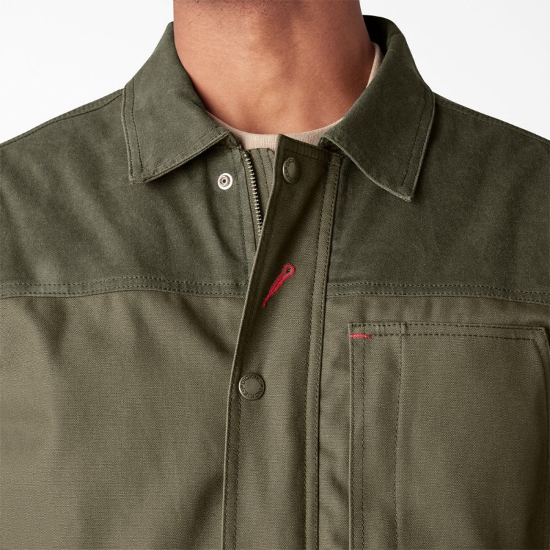 Green Men's Dickies Waxed Canvas Chore Jacket | HOC312605