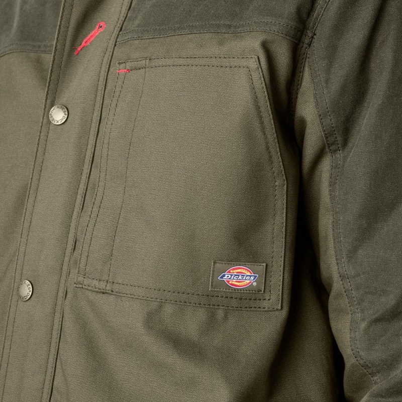 Green Men's Dickies Waxed Canvas Chore Jacket | HOC312605