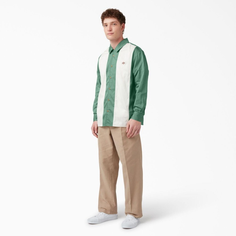 Green Men's Dickies Westover Long Sleeve Shirt | DZR914328