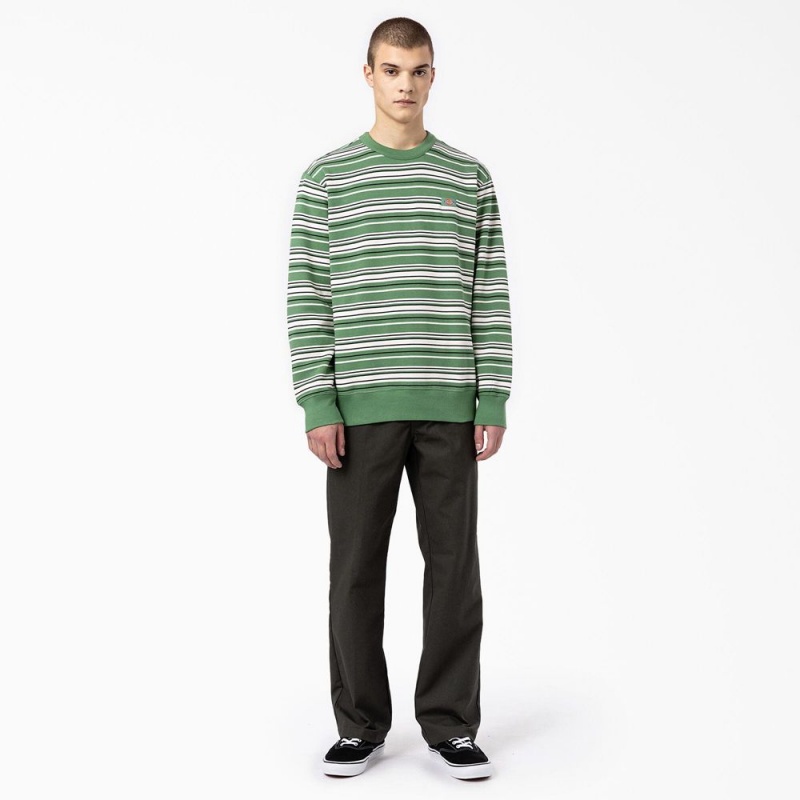 Green Men's Dickies Westover Striped Sweatshirt | IQR247608