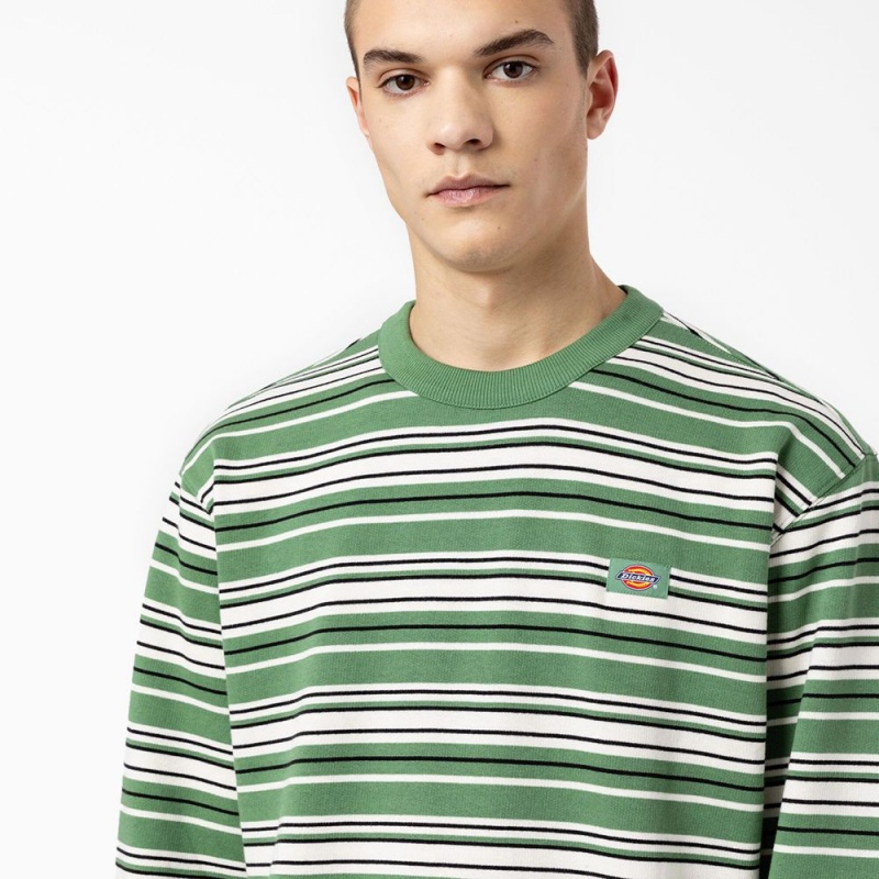 Green Men's Dickies Westover Striped Sweatshirt | IQR247608