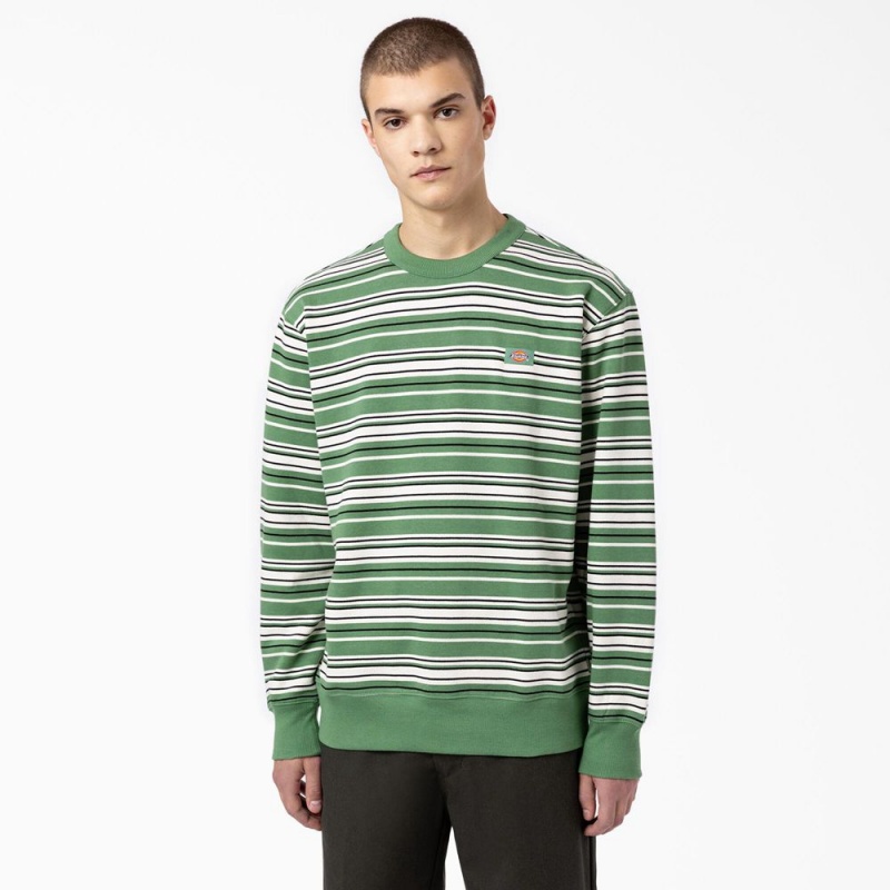 Green Men\'s Dickies Westover Striped Sweatshirt | IQR247608