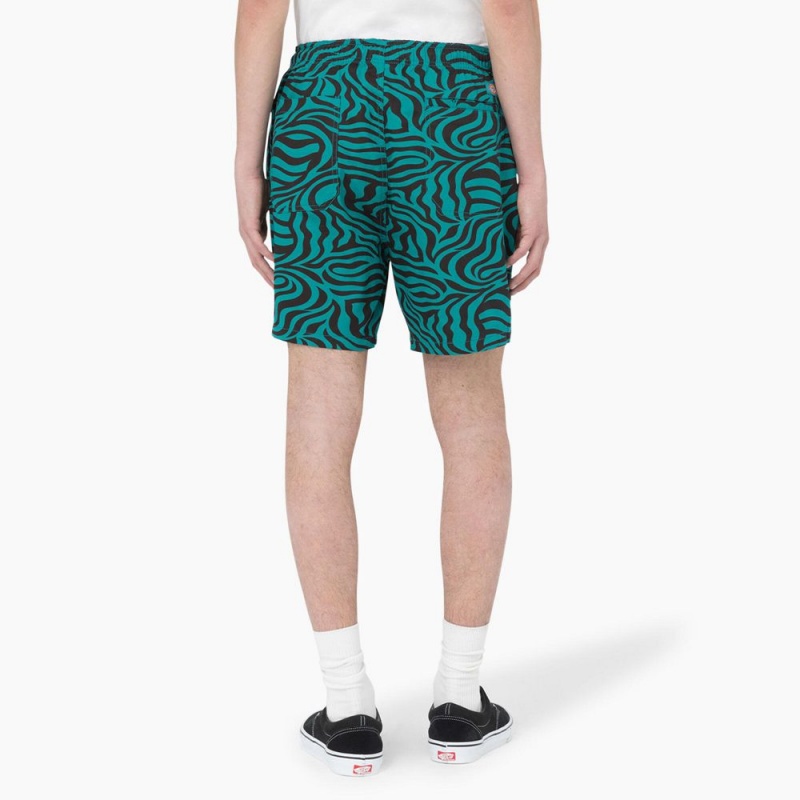 Green Men's Dickies Zebra Print Modern Fit Drawstring Shorts | KUL615849