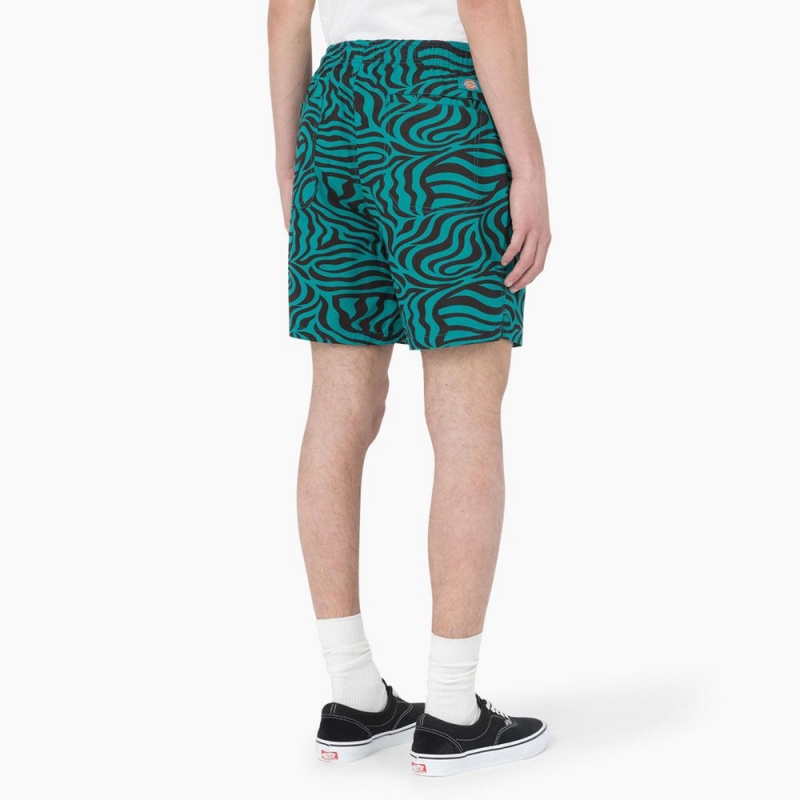 Green Men's Dickies Zebra Print Modern Fit Drawstring Shorts | KUL615849