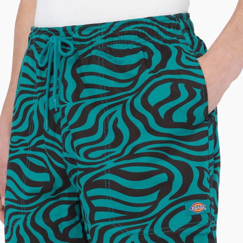 Green Men's Dickies Zebra Print Modern Fit Drawstring Shorts | KUL615849