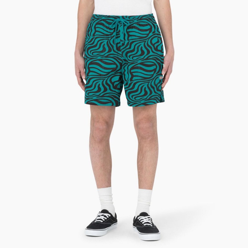 Green Men\'s Dickies Zebra Print Modern Fit Drawstring Shorts | KUL615849