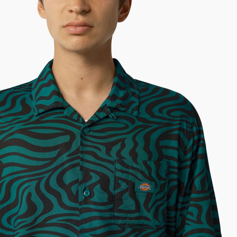 Green Men's Dickies Zebra Print Short Sleeve Shirt | QKB891763