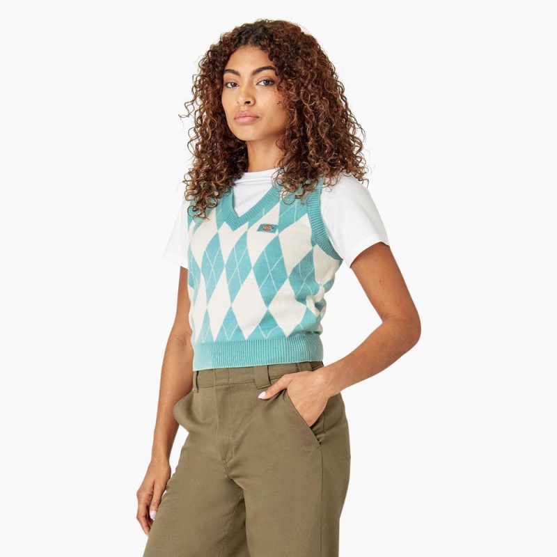 Green Women's Dickies Argyle Sweater Vest | SMG725319