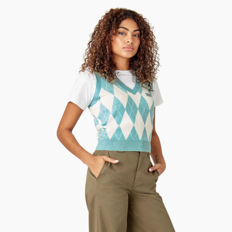 Green Women's Dickies Argyle Sweater Vest | SMG725319