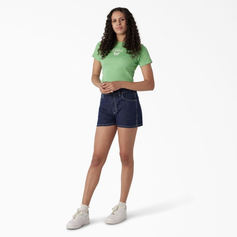 Green Women's Dickies Butterfly Graphic Cropped Baby T-Shirt | ZSP750481