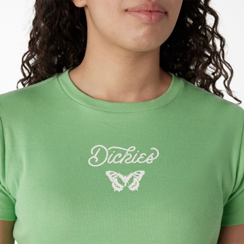 Green Women's Dickies Butterfly Graphic Cropped Baby T-Shirt | ZSP750481