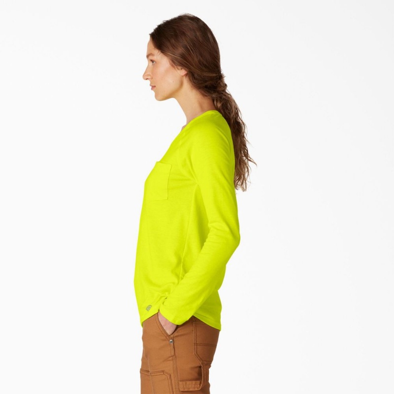 Green Women's Dickies Cooling Long Sleeve Pocket T-Shirt | FQY408526