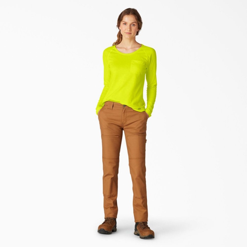 Green Women's Dickies Cooling Long Sleeve Pocket T-Shirt | FQY408526