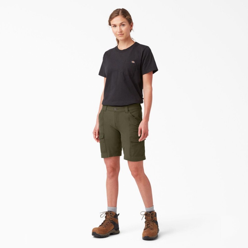 Green Women's Dickies Cooling Slim Fit Cargo Shorts | WJZ185730