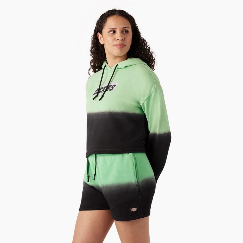 Green Women's Dickies Cropped Ombre Hoodie | DOZ072683