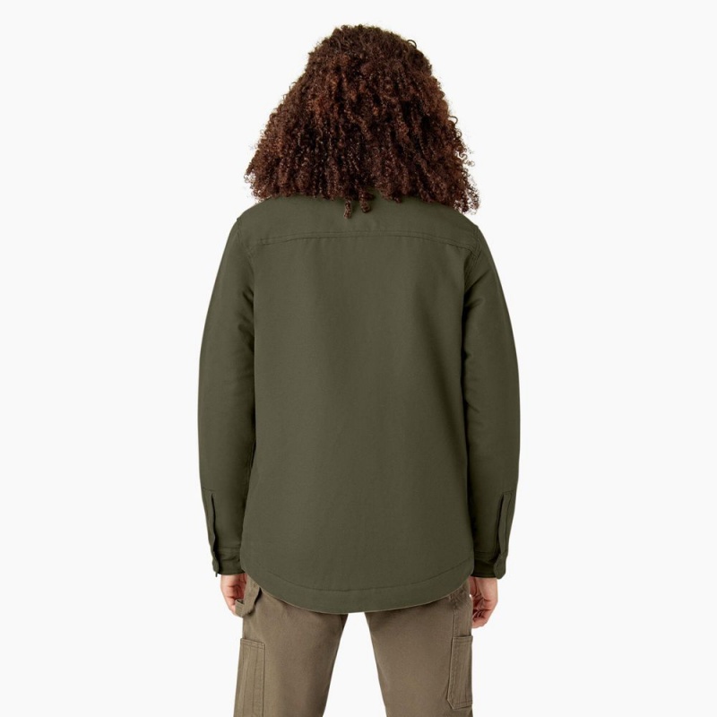 Green Women's Dickies Duck High Pile Fleece Lined Chore Coat Jacket | QNA174093