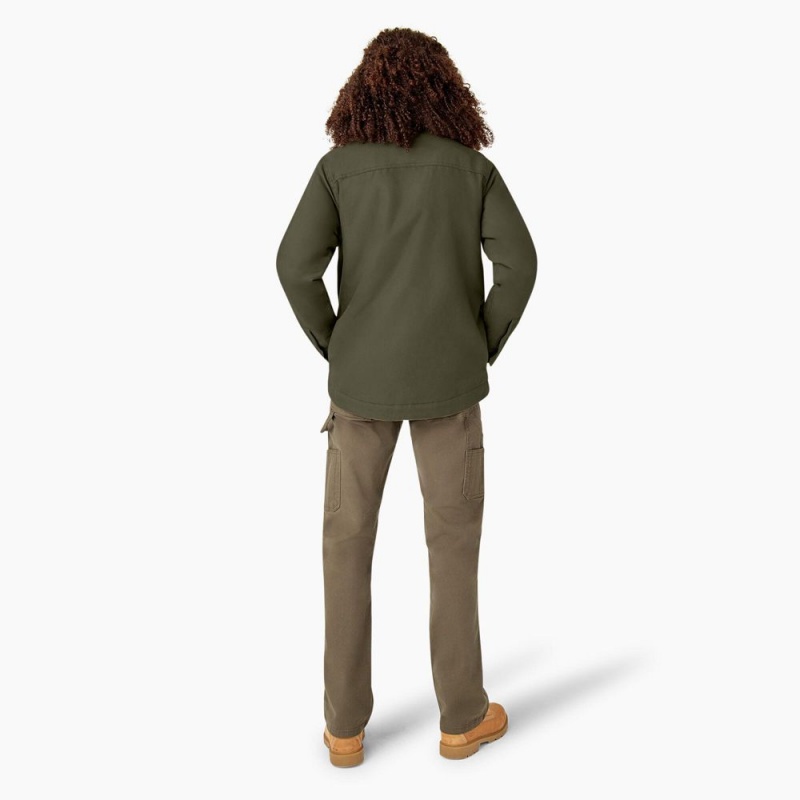 Green Women's Dickies Duck High Pile Fleece Lined Chore Coat Jacket | QNA174093