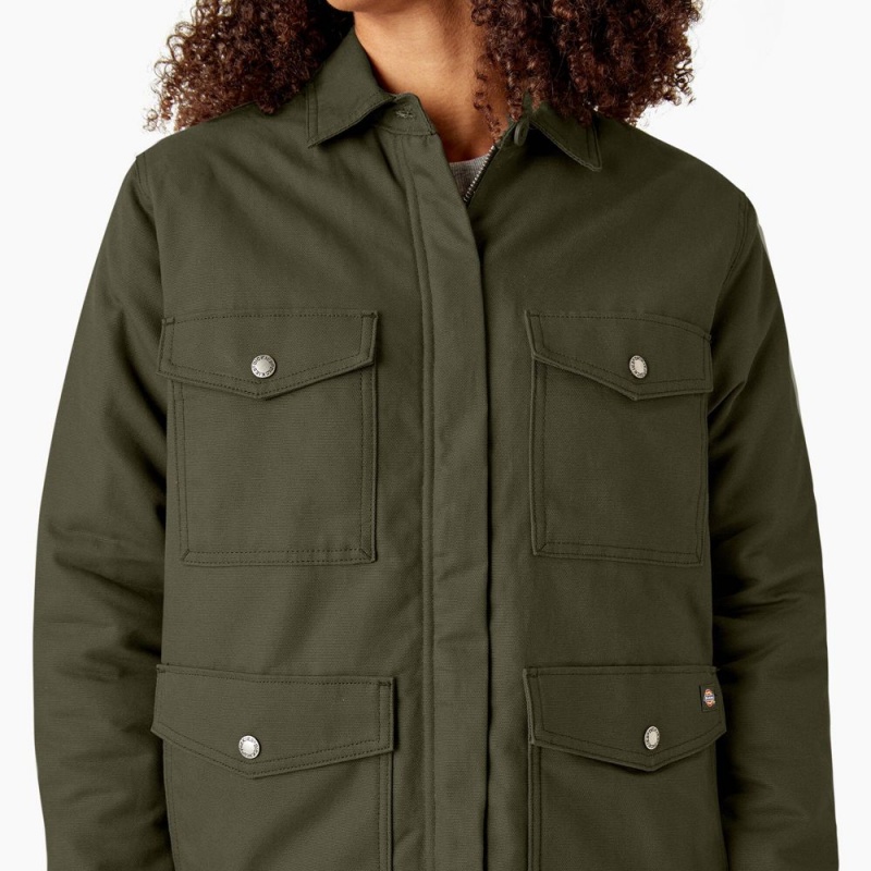 Green Women's Dickies Duck High Pile Fleece Lined Chore Coat Jacket | QNA174093