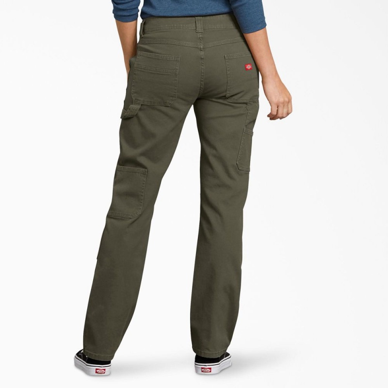 Green Women's Dickies FLEX Relaxed Fit Duck Carpenter Pants | CIR783951