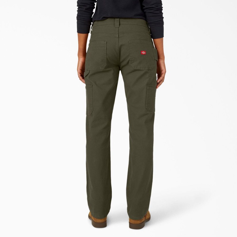 Green Women's Dickies FLEX Relaxed Straight Fit Duck Carpenter Pants | JQG348175