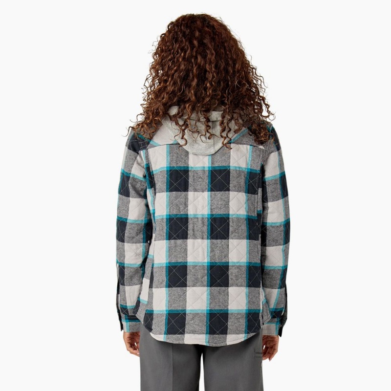 Green Women's Dickies Flannel Hooded Shirt Jacket | MSD632087