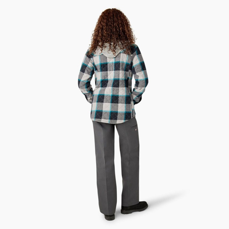 Green Women's Dickies Flannel Hooded Shirt Jacket | MSD632087