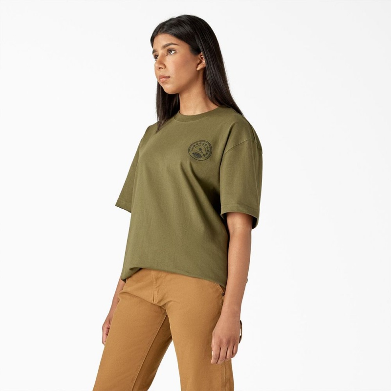 Green Women's Dickies Full Throttle Heavyweight T-Shirt | LXZ436798