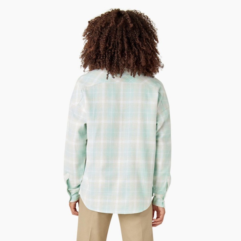 Green Women's Dickies Long Sleeve Flannel Shirt | FNV520863