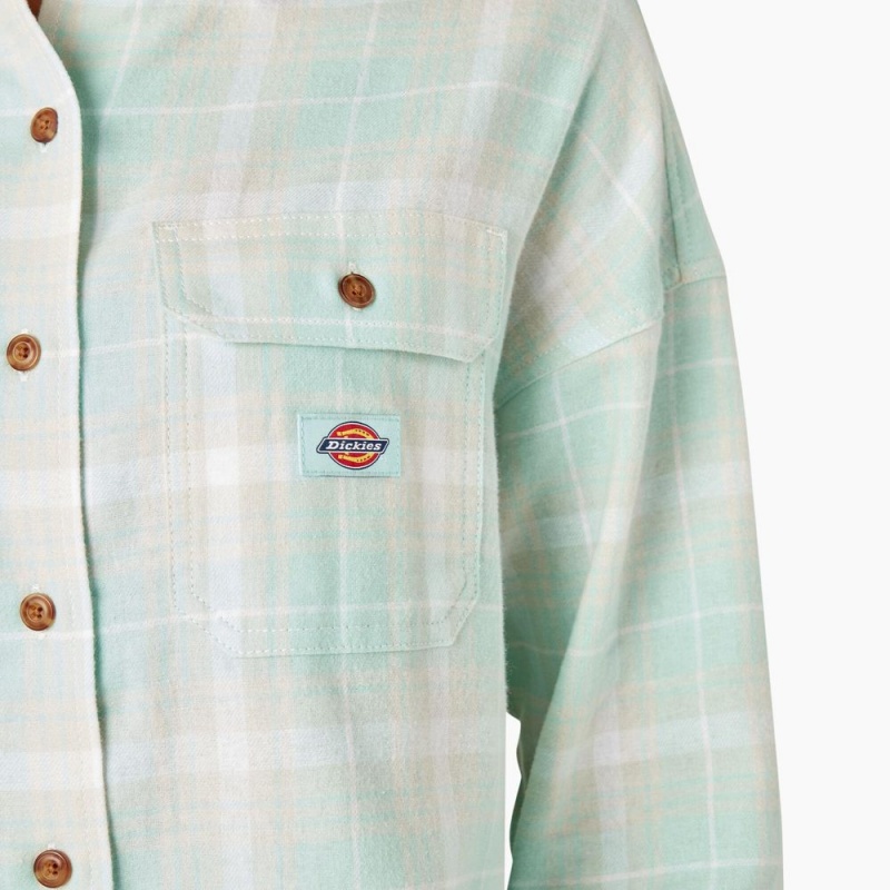 Green Women's Dickies Long Sleeve Flannel Shirt | FNV520863