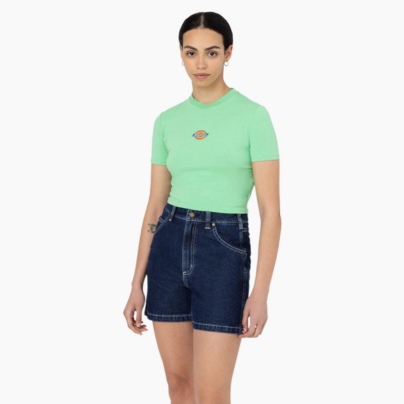 Green Women\'s Dickies Maple Valley Logo Cropped T-Shirt | ZTN592708