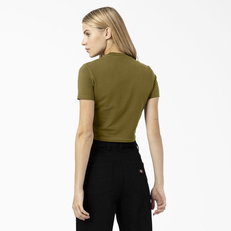 Green Women's Dickies Maple Valley Logo Cropped T-Shirt | CGI825701