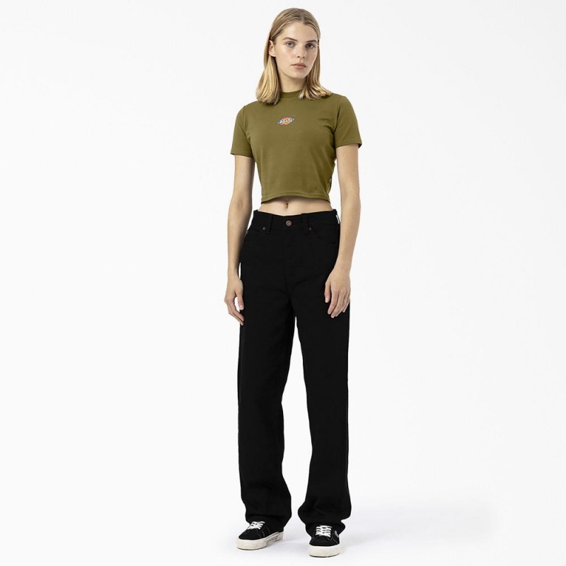 Green Women's Dickies Maple Valley Logo Cropped T-Shirt | CGI825701