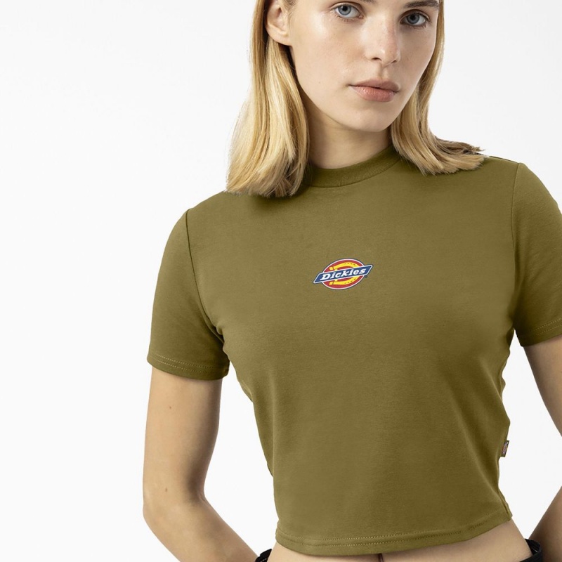 Green Women's Dickies Maple Valley Logo Cropped T-Shirt | CGI825701