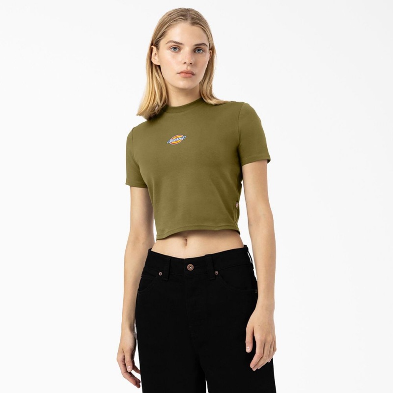 Green Women\'s Dickies Maple Valley Logo Cropped T-Shirt | CGI825701