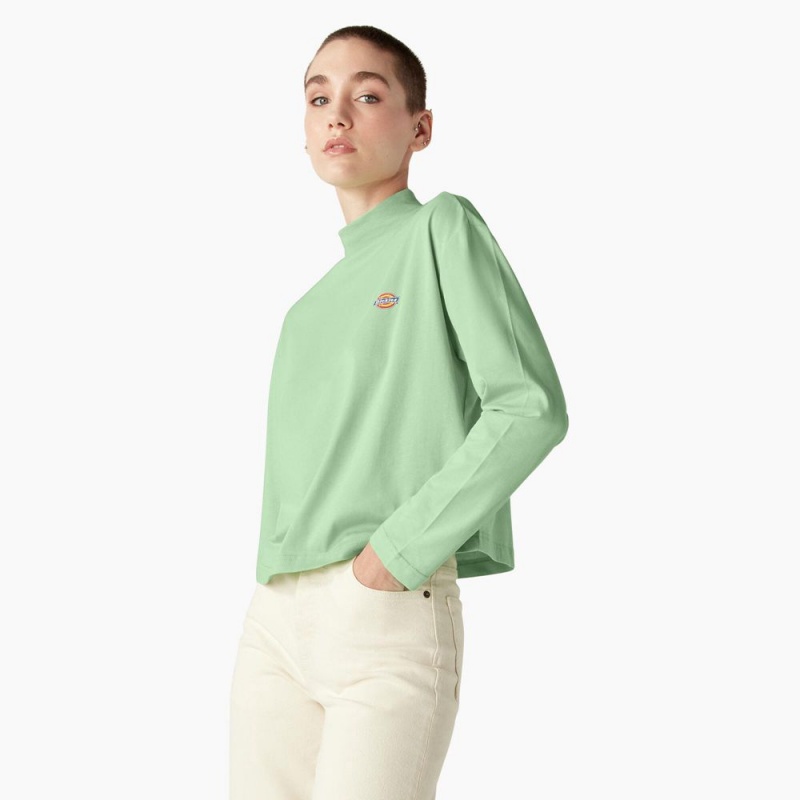 Green Women's Dickies Mapleton High Neck Long Sleeve T-Shirt | MBF536892