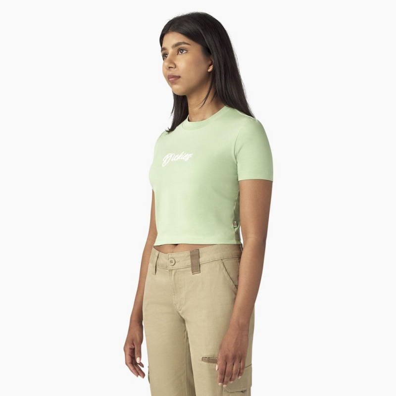 Green Women's Dickies Mayetta Cropped T-Shirt | ISR190238