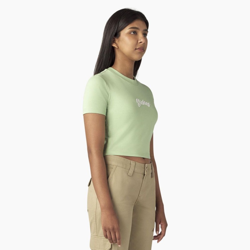 Green Women's Dickies Mayetta Cropped T-Shirt | ISR190238