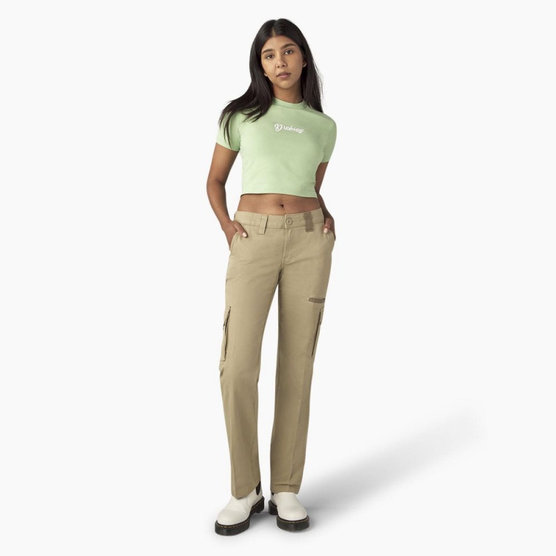 Green Women's Dickies Mayetta Cropped T-Shirt | ISR190238