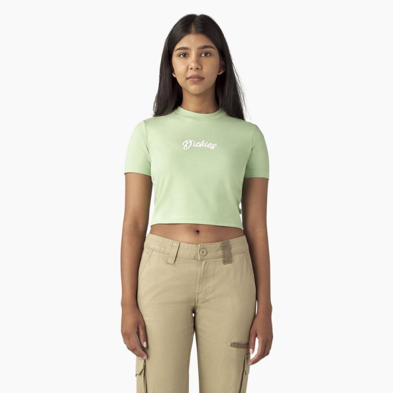 Green Women\'s Dickies Mayetta Cropped T-Shirt | ISR190238