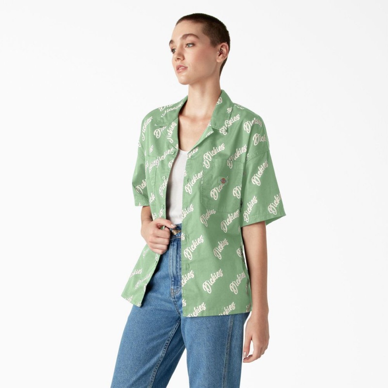 Green Women's Dickies Mayetta Logo Print Shirt | SON427365