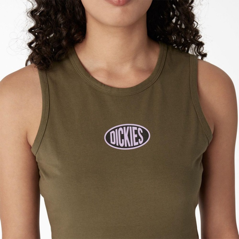 Green Women's Dickies Racerback Cropped Tank Top | IDX451627